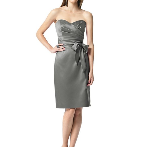 Dessy 2841....Strapless, Cocktail length, Satin dress...Gray...Size 8....NWT - Picture 1 of 6